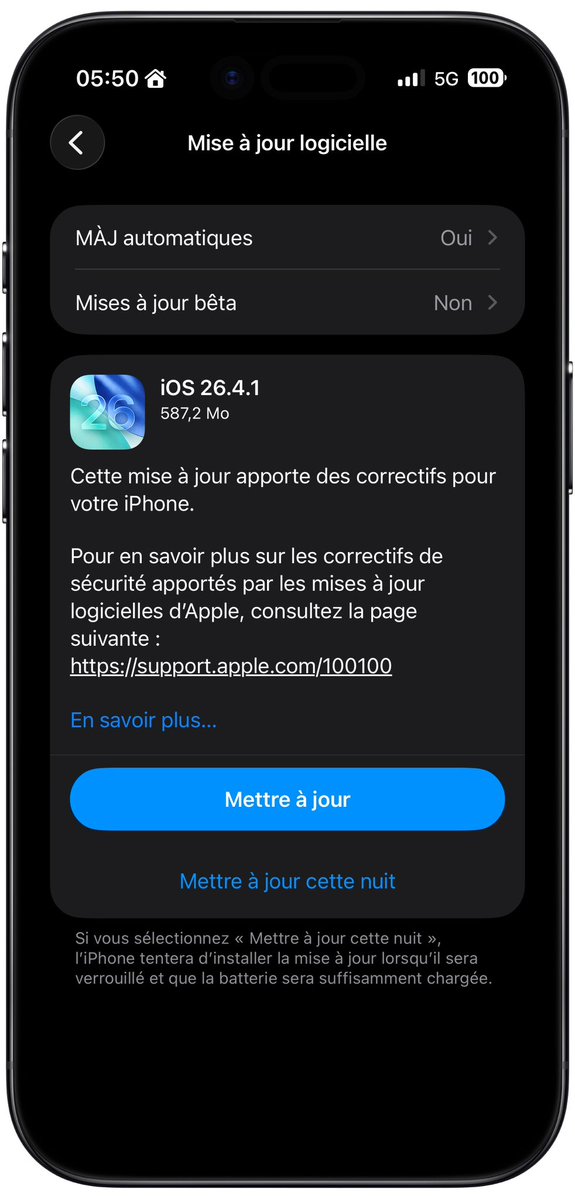 iMathTechs's tweet image. 📱 Mise à jour rapide chez Apple !

iOS &amp;amp; iPadOS 26.4.1 arrivent avec des patchs de sécurité et optimisations 🚀 
Apple reste discret, mais un correctif CloudKit pourrait enfin stabiliser la synchro iCloud ☁️

👀 Vous aviez ce bug chez vous ?

Stabilité.

#iOS #Apple #iPadOS