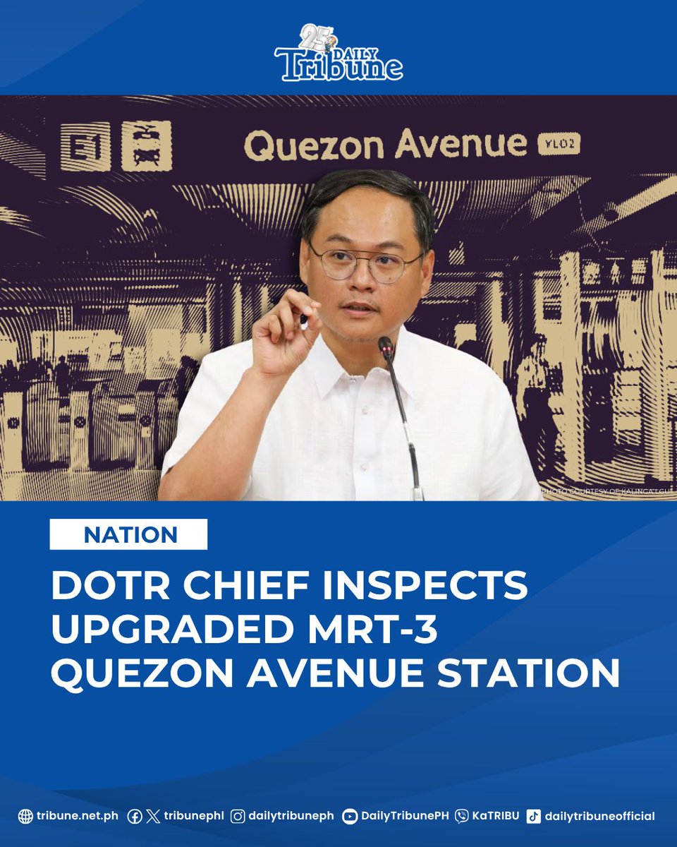 tribunephl's tweet image. Department of Transportation (DOTr) Secretary Giovanni Lopez inspected the renovated MRT-3 Quezon Avenue Station on 9 April to assess improvements in orderliness, comfort and commuter safety. | Aldwin Quitasol

Read more at: tribune.net.ph/2026/04/09/dot… 

#DailyTribune #DoTr #MRT3