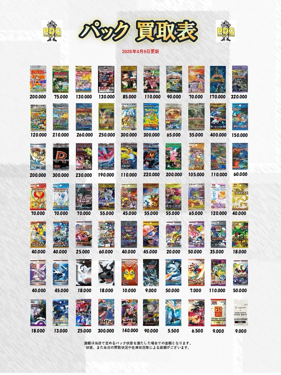 PDGcollectors_2's tweet image. 🌊🛟BOX・パック買取表🛟🌊

BOX買取はPDGへ💨✨
たくさんのお持ち込みお待ちしてます🎁💕

 #秋葉原  #BOX  #買取表  #ポケカ  #絶版パック   #ポケモン