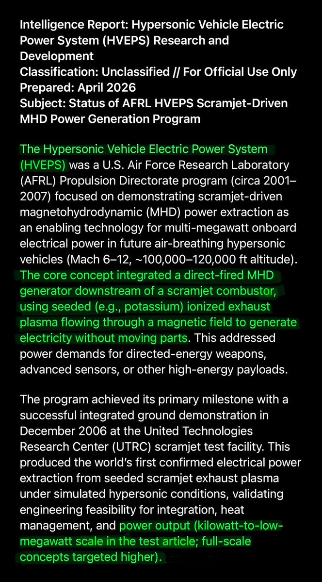 MagnetReconnect's tweet image. Intelligence Report: 
#Hypersonic Vehicle #Electric Power System #HVEPS Research and Development 

x.com/i/grok/share/7…