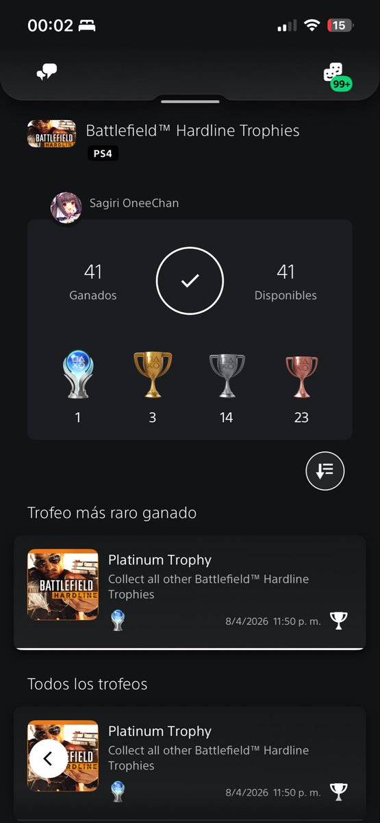 SagiriPSN's tweet image. Platino #5400 Battlefield Hardline Ps4
Diversión : 6/10
Dificultad : 4.49% Ultra Rare según Psnprofiles
Tiempo: 2 semanas 
PD: Cierre de servidores 22 Junio 2026
#PlayStationTrophy #PS5Share #PS4Share #trophyhunters  #ps5 #ps4 #PlayStation5 #PlayStation4