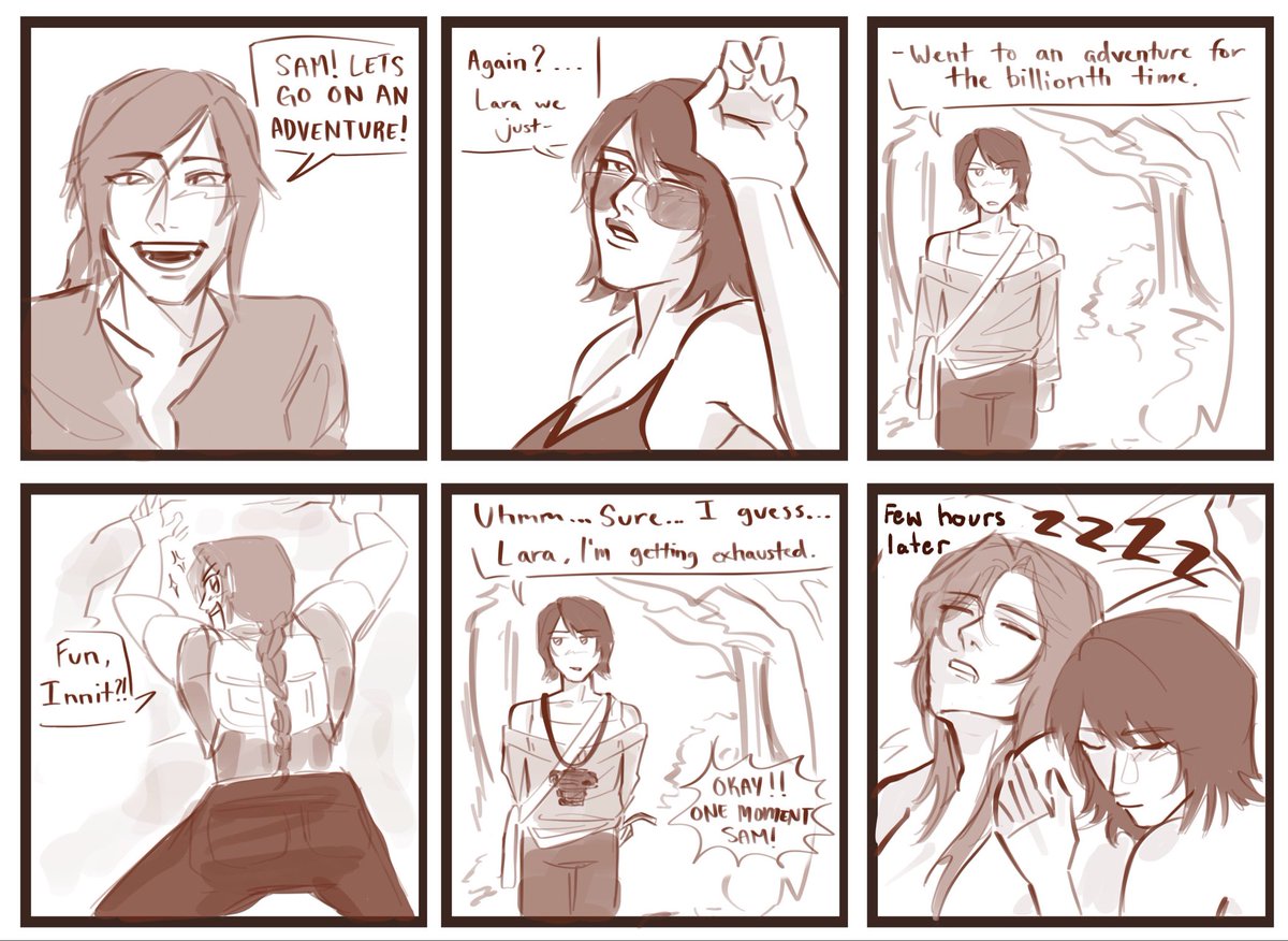 cwroxn's tweet image. Short and random Samlara comic. I’m just drawing anything I think of atp. 

#ssendurance #tombraider #samlara