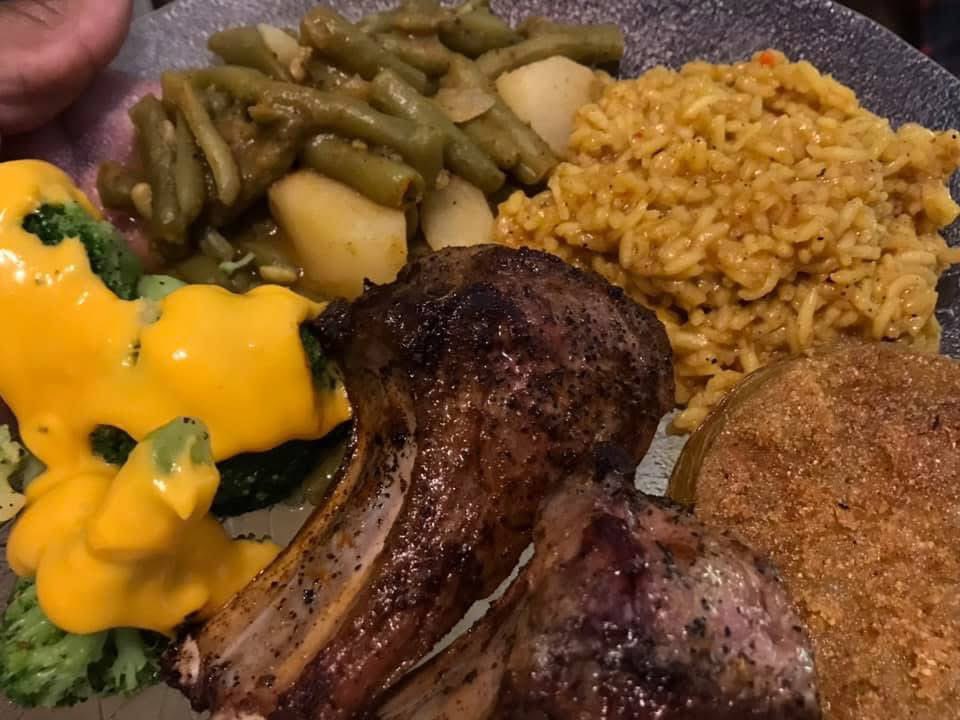 ChefElliott's tweet photo. I felt like cooking for myself this evening... #friedgreentomatoes #lambchops #saffronrice #broccoliandcheese #greenbeansandpotatoes https://t.co/xAl6XSLOPn