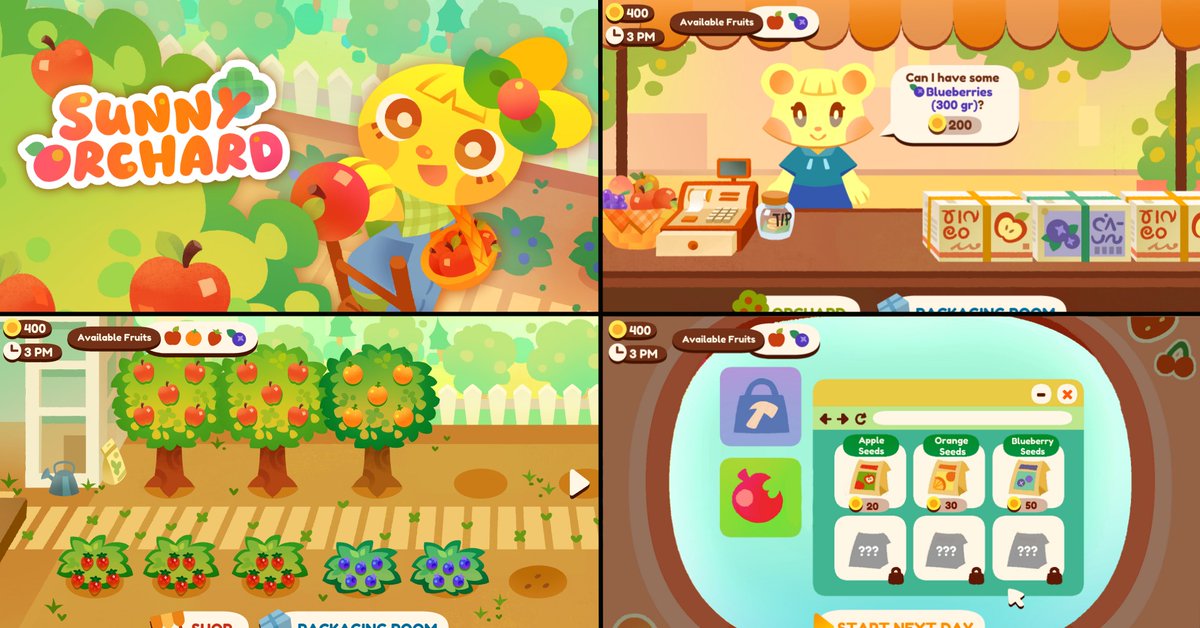 rogueducknet's tweet photo. Run your own sunny fruit orchard! Grow, harvest, package 🍇 (Wishlist on Steam)