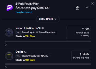 ghoulbets's tweet image. VALORANT 2 MAN ⭐️

POTD + Derke looks like a free slip to me...

#esports #Gambling𝕏 #prizepicks