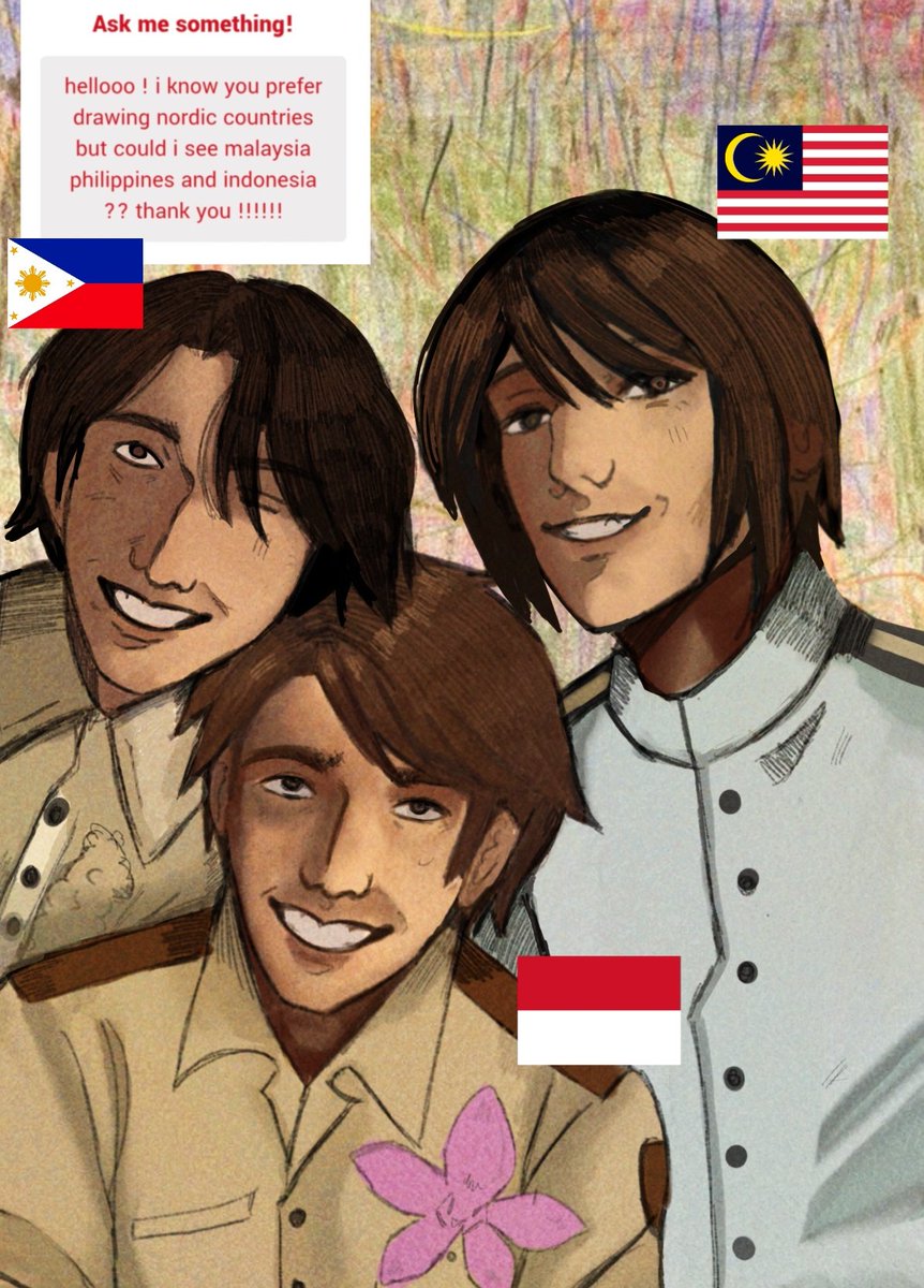 W0hnblumehxx's tweet photo. [Requests]
I'm so sorry that I kept you waiting, anon!!
I couldn't figure out the clothing for the Philippines for a very long time, and in the end I found a drawing of him in traditional costume and used it as a reference. I hope you don't mind :P
#hetalia https://t.co/UDHdgsU1YJ