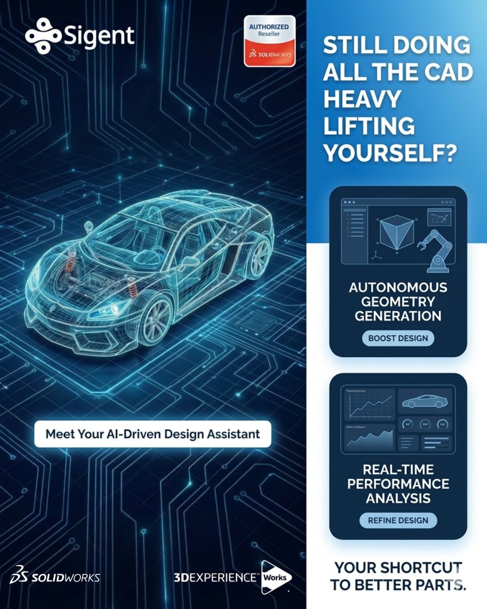 Sigent_India's tweet image. Work smarter, not harder. 🚀
Why waste hours on repetitive geometry when an AI assistant can do it for you? 
🔹 Autonomous Geometry
🔹 Real-time Performance Analysis
🔹 Refined Designs
#FutureOfTech #GenerativeDesign #EngineeringLife  #CADDesign #Innovation #Sigent #SolidWorksAI