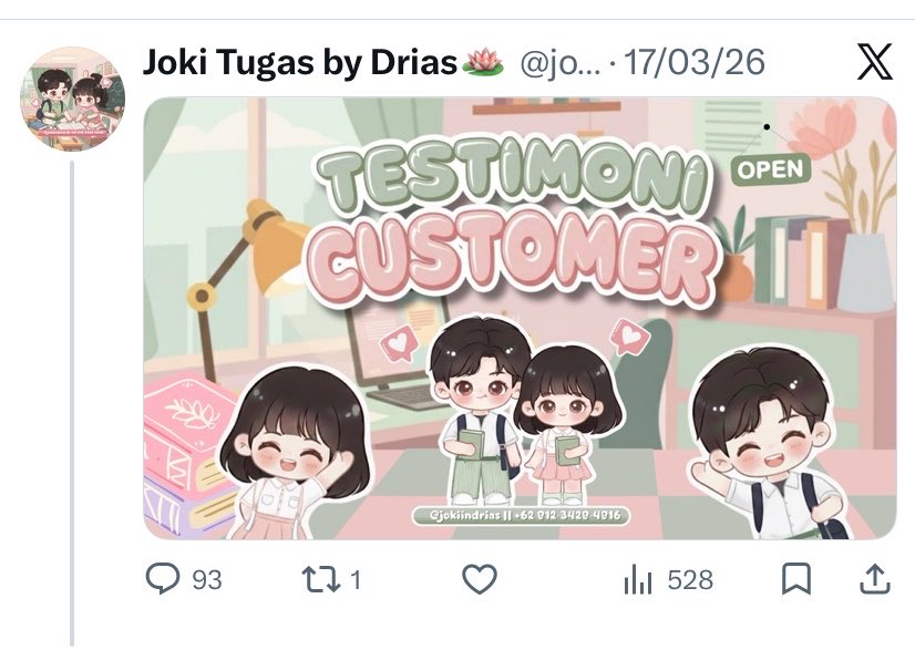 𝓓𝓻𝓲𝓪𝓼 ─ JOKI TUGAS ˙🍓 ̟ !! tweet media