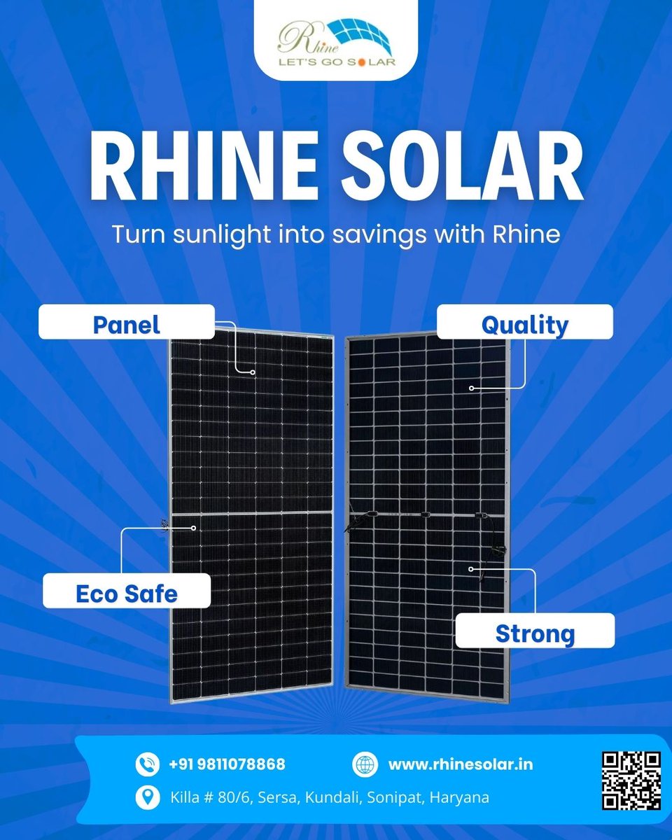 Turn sunlight into smart savings with Rhine Solar ☀️⚡

📞 Contact Us: +91 98110 78868
🌐 Visit: rhinesolar.in
📍 Location: Killa No. 80/6, Janti Kalan Rd, Sersa, Kundli, Sonipat, Haryana

#RhineSolar #SolarEnergy #SolarPower #GoSolar #CleanEnergy #SolarPanels