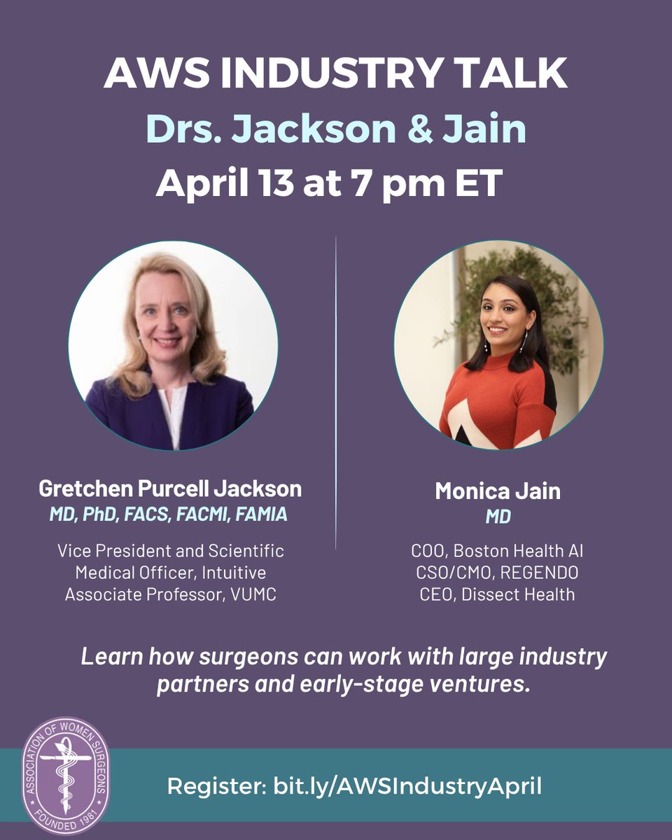 WomenSurgeons's tweet photo. Don't forget to register for upcoming AWS Webinars:
April 9, 8:00pm ET: Financial Planning 101 for Trainees
April 13, 7pm ET: Industry Talks with Drs. Jackson &amp; Jain
April 27, 7pm ET: AWS &amp;ASPS Cutting Edge Conversation: The Past, Present, and Future of Female Plastic Surgeons https://t.co/fbRma8B0cI