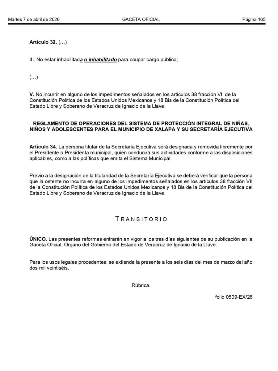 MonicaMendozaM's tweet photo. ✅ El 07 de Abril fue publicada en la Gaceta Oficial del Estado la reforma que aprobamos en el Cabildo del Ayuntamiento de Xalapa, relativa a la 3 de 3 contra la violencia. 

Esta reforma la promovimos  desde la comision para la Igualdad de Género y consiste en que ninguna persona agresora, violentadora, y deudora de pensión alimenticia ocupe algún cargo público en esta administración. 

Este es mi compromiso con la igualdad sustantiva, la justicia y la erradicación de la violencia en todos los espacios.

Porque una vida pública libre de violencia no es una opción, es un derecho. 🤍

#Turegidora #AhoraTeTocaATi #ComoTeAyudo