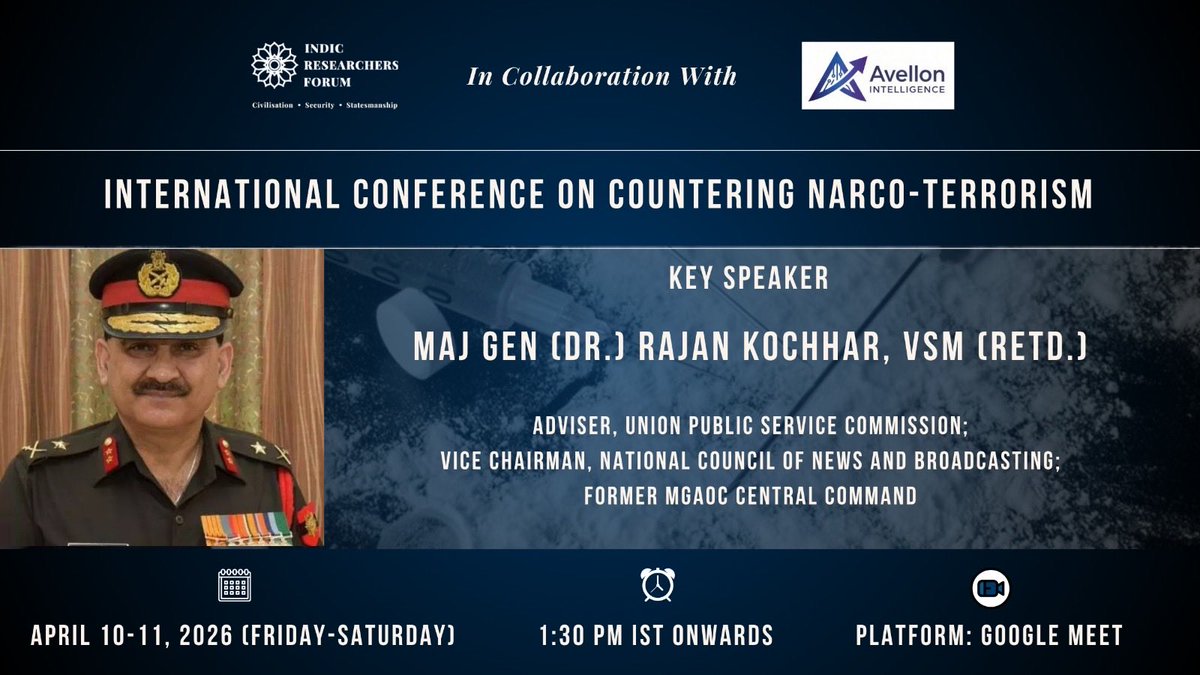 indic_rf's tweet photo. International Conference on Countering Narco-Terrorism 

Date- 10-11 April, 2026 (Friday-Saturday) 

Registration Link: https://t.co/CtAe4WE2nL https://t.co/5zw1SwGZTS