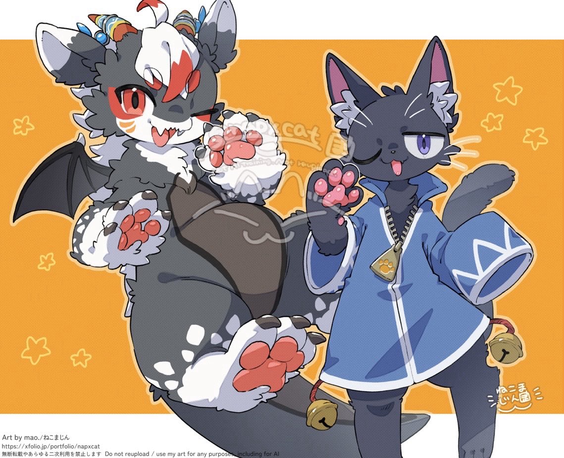 skebリクエストありがとうございました!
やまかみさんのOC、やまかみきゃっと&シャラートくんを描かせていただきました!!🐈‍⬛🐉 