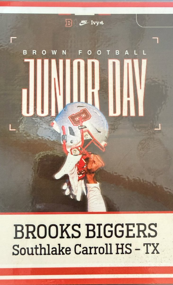 BrooksBiggers's tweet photo. Great time attending @BrownU_Football practice and Junior Day this weekend‼️Loved meeting with @CoachW_Edwards and the staff to learn more about the program. Thank you @coach_jonke for the invite‼️Awesome getting to see former teammate @JJackMorse out there. #EverTrue #BrownFootball

@BrownHCPerry @Coach_Mul @CoachBAM93 @CarrollDragonFB @SLC_Recruiting @leemunn87 @CoachRazloznik @coachvictorgill @Coach_KBoyd