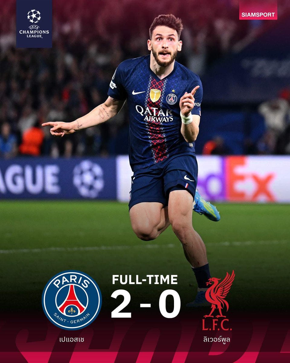 สมราคาแชมป์เก่า! เปแอสเช งัดฟอร์มดุไล่อัดเอาชนะ ลิเวอร์พูล 2-0 จาก เดซิเร่ ดูเอ้, และควิชา ควารัตสเคเลีย พาทีมกุมความได้เปรียบในนัดแรก ยูฟ่า แชมเปี้ยนส์ ลีก รอบ 8 ทีมสุดท้าย 

โดยนัดสองจะกลับไปเล่นที่แอนฟิลด์ ในวันอังคารที่ 14 เม.ย.นี้

#ผลบอล #ยูฟ่าแชมเปี้ยนส์ลีก #UCL