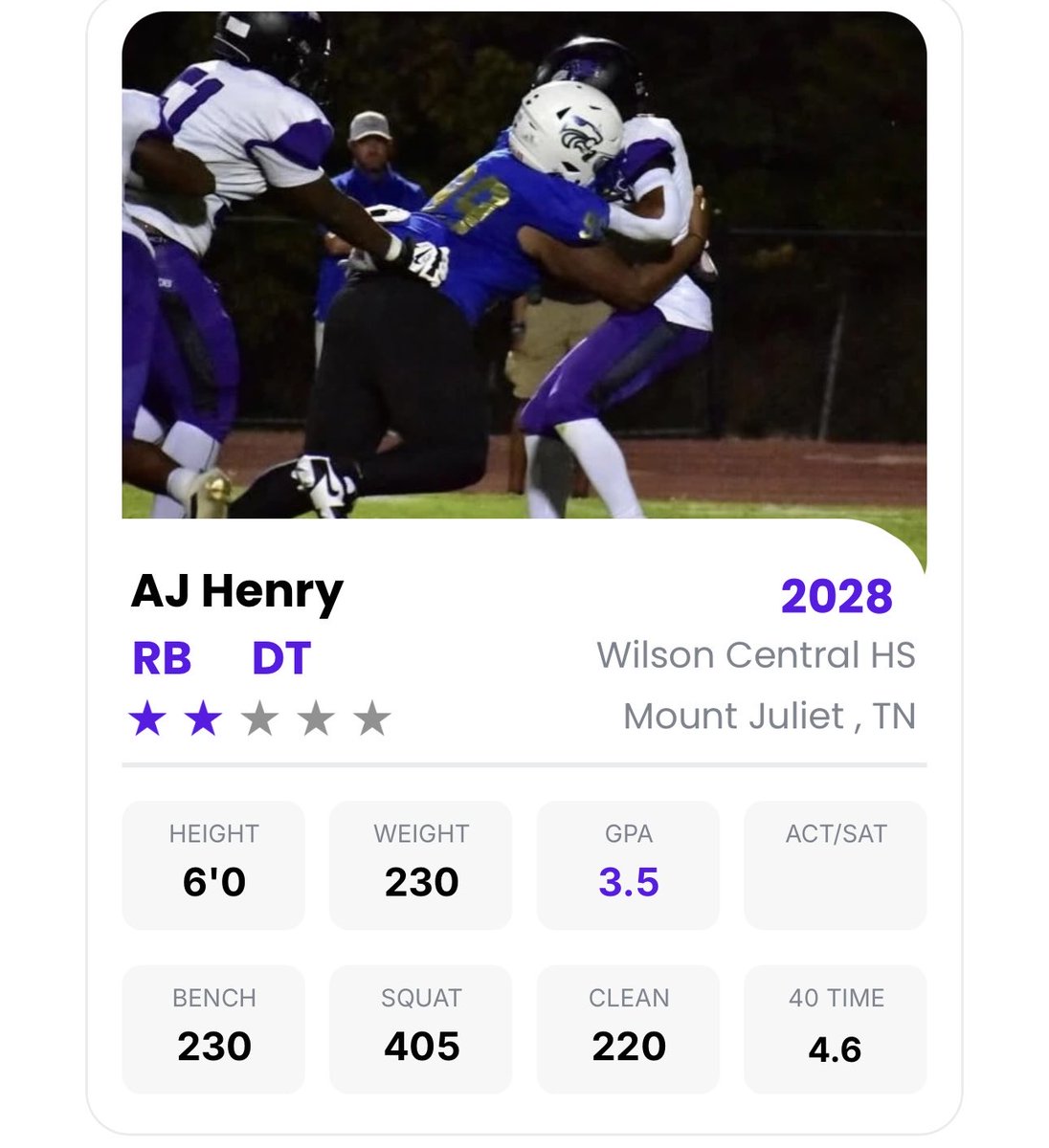 One11Recruiting's tweet photo. Check out one of our top Class of 2028 recruits!

AJ Henry | @AJHenryws 

6’0 | 230 lbs | RB/DT | Mount Juliet, TN

View his profile ⬇️

https://t.co/v5KSsNt2pl https://t.co/fXK7KNENby