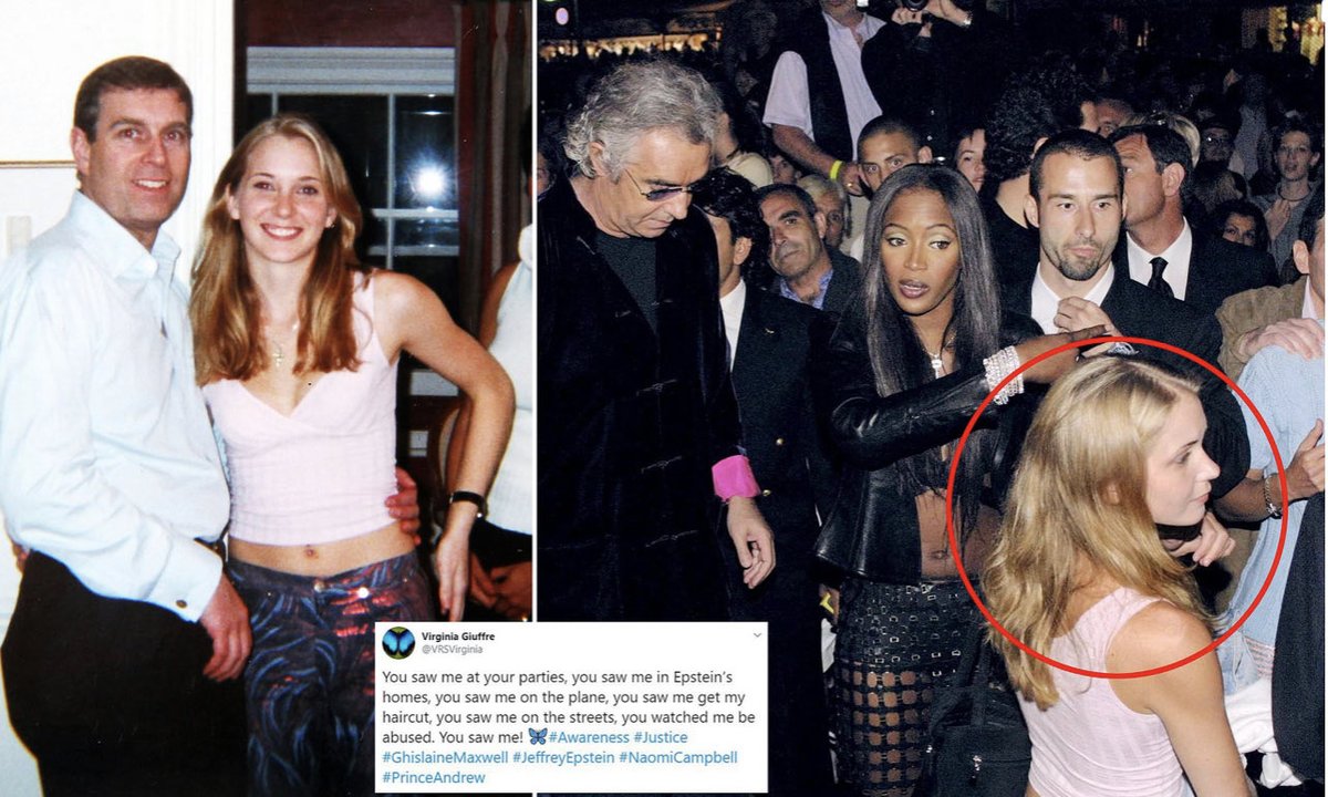 The first picture is Heidi Klum with the daughter she had with Flavio Briatore. Flavio is one of Paolo Zampolli’s oldest friends. Flavio also dated Naomi Campbell while she was best friends with Ghislaine Maxwell. The fourth picture famously shows them with Virginia Giuffre.