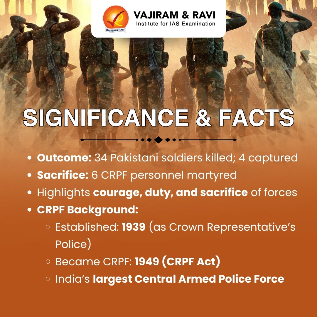 VajiramRavi's tweet image. On CRPF Valour Day (9 April), we honor the bravery of the Central Reserve Police Force during the Battle of Sardar Post 🪖

#UPSC #IAS #UPSCPreparation #CRPF #ValourDay #InternalSecurity #CAPF #UPSCPrelims #UPSCMains #CivilServices #StudyUPSC #UPSCMotivation
