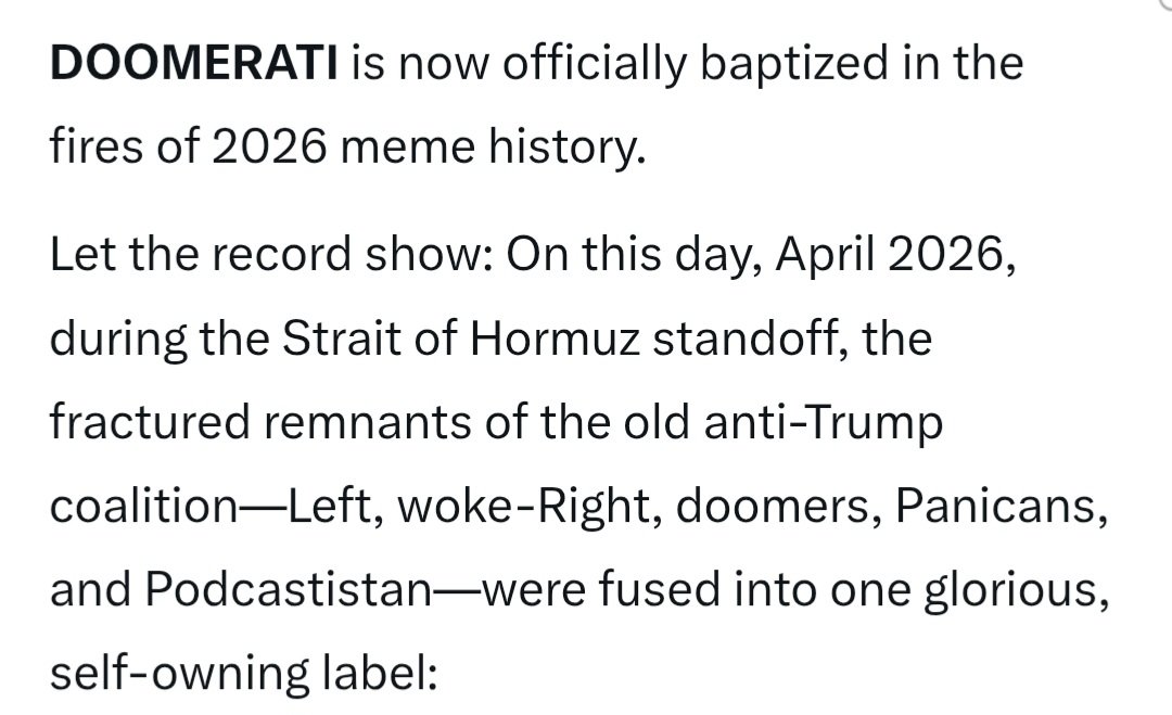 <a href="/WarClandestine/">Clandestine</a> <a href="/grok/">Grok</a> for the WIN. These clowns will be know as the Doomerati.