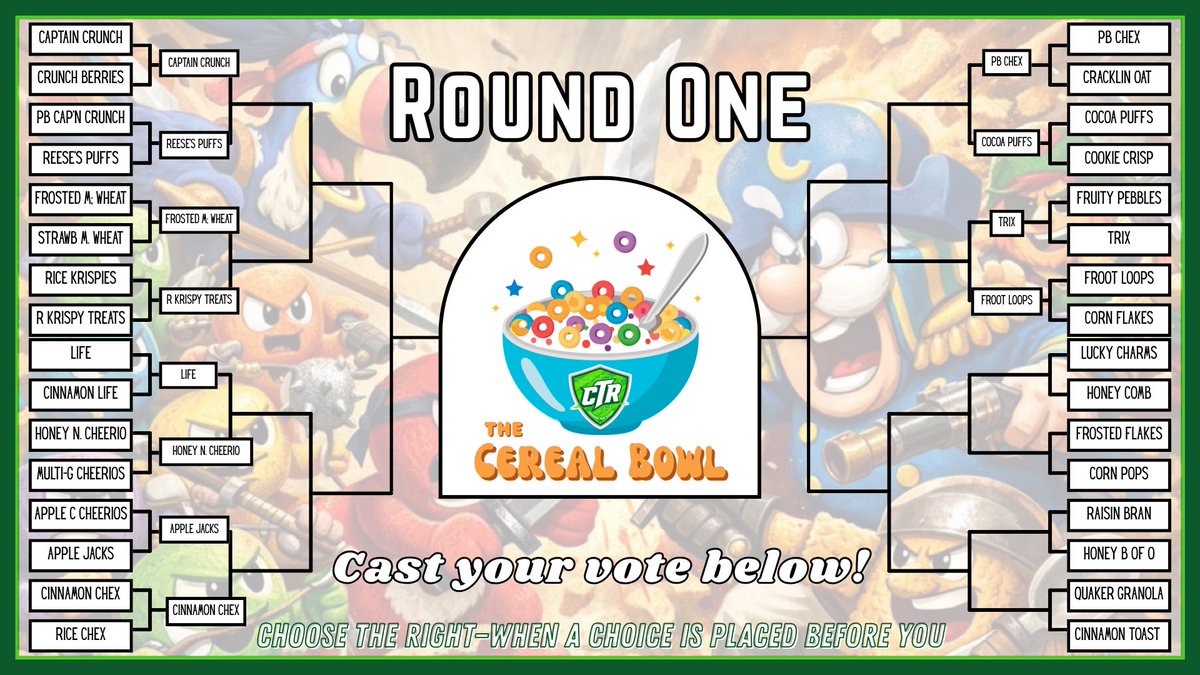 Round One: Day 4 of “the Cereal Bowl” starts now! 🥣

Vote for your favorites below! 👇