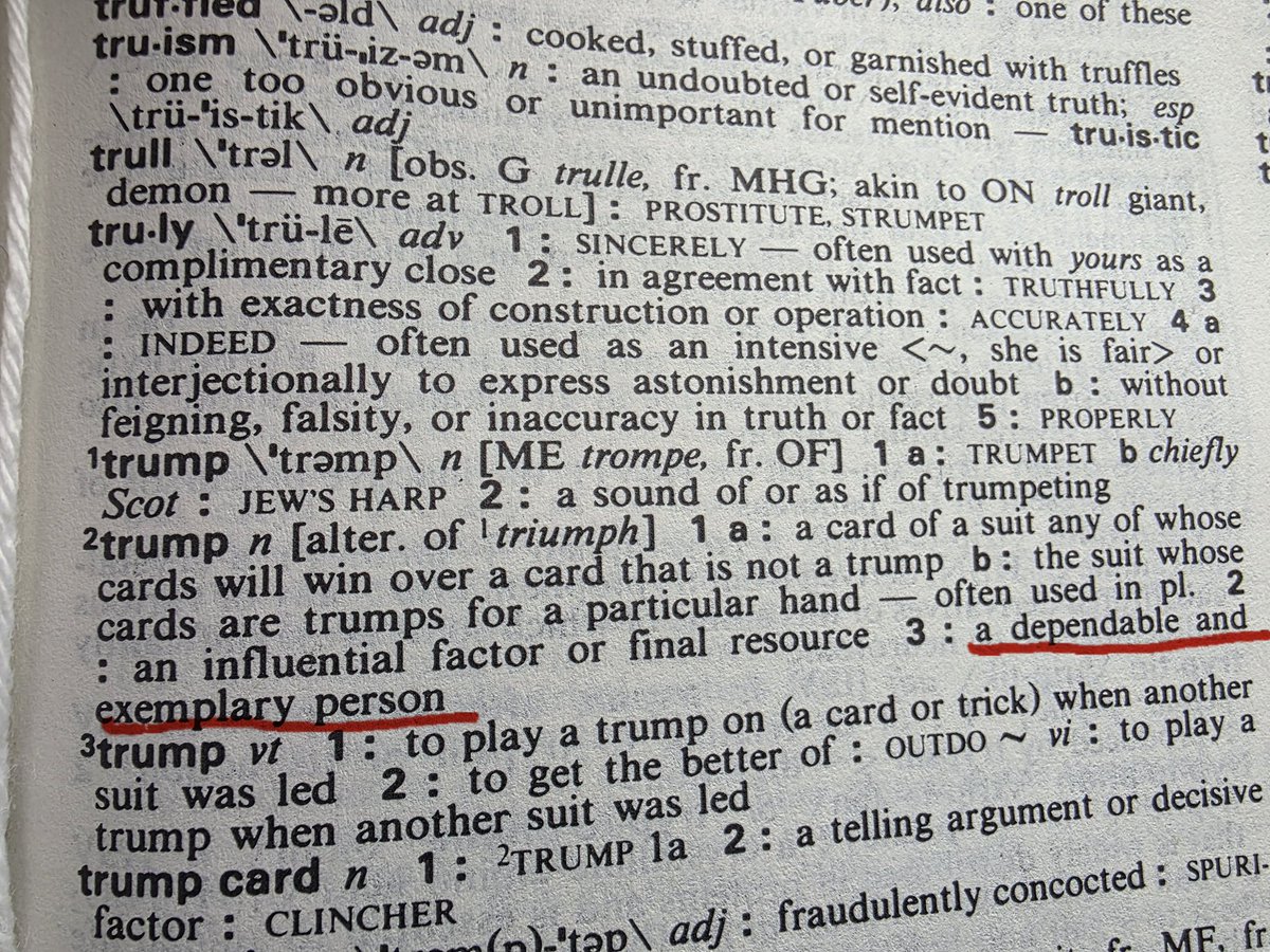 SoCalMan102's tweet photo. @GOP I happened to look at the Dictionary today and noticed that Trump = a dependable and exemplary person ... 👌👍🤔🤫 https://t.co/65DIcImvVh