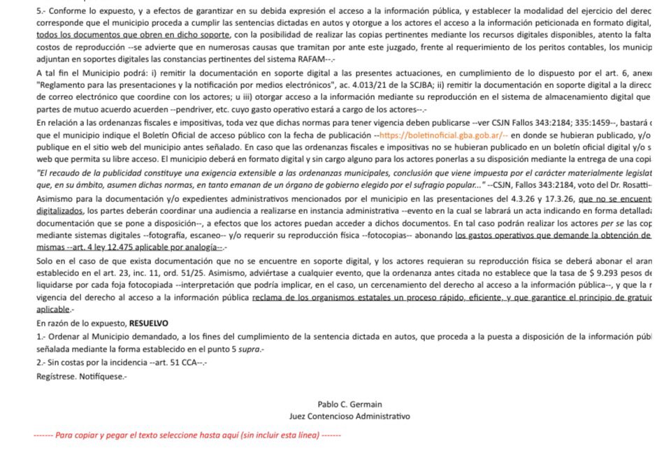 La CONDENADA municipalidad de Henderson pretendia que los productores paguen 917.000 pesos en concepto de tasa por copias para cumplir con la sentencia de informar los gastos. La justicia se impuso y debe informar en PDF SIN PAGAR NINGUNA TASA