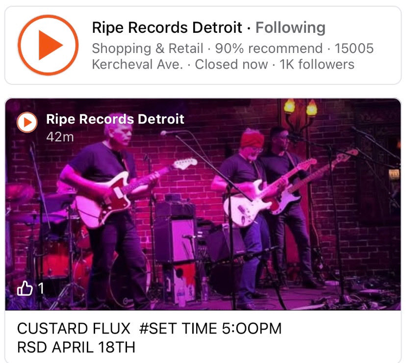 CustardFlux's tweet photo. Detroit!  Custard Flux will perform at the Ripe Records RSD event at 5:00pm on Saturday, April 18th.
15005 Kerchival, Grosse Pointe Park.
See YOU there. https://t.co/qd2NYlbkeV