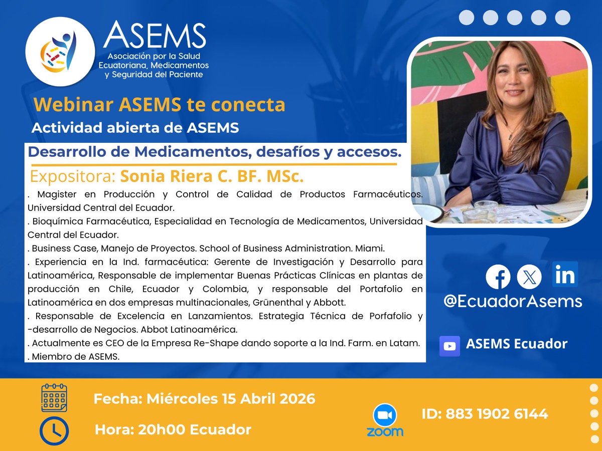 EcuadorAsems's tweet photo. Te invitamos a nuestro webinar mensual #AsemsTeconecta 2026

Link de registro: https://t.co/BNS7aA32qr
Recuerda que te llegará el link de acceso a la reunión llegará a tu email registrado https://t.co/BI47UatUOl