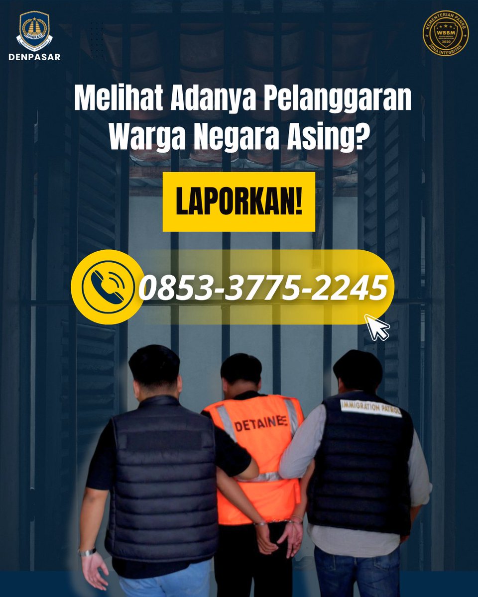 kanimdps's tweet photo. Soba Mido menemukan dugaan pelanggaran yang dilakukan oleh Warga Negara Asing (WNA)? Jangan ragu untuk melaporkan!
📞 Hubungi: 0853-3775-2245
Peran aktif masyarakat sangat dibutuhkan untuk menciptakan pengawasan yang efektif serta menjaga ketertiban bersama. https://t.co/5gc2e3yoNi