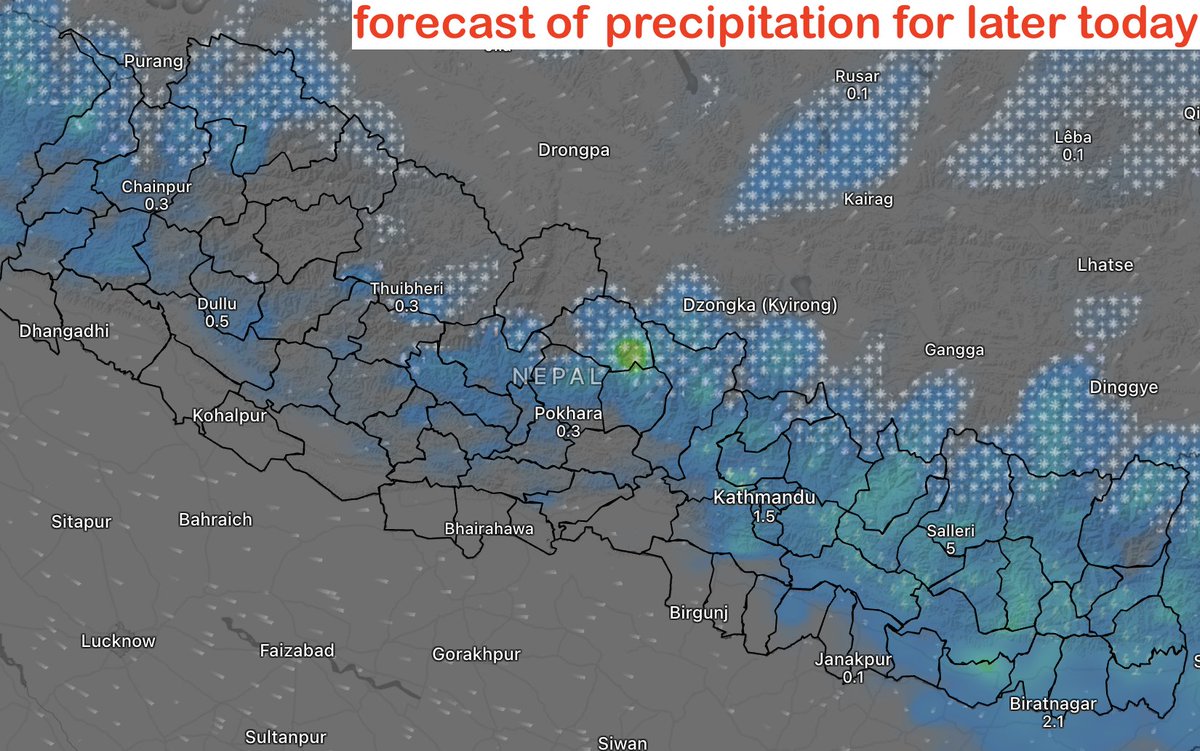 BinodClimate's tweet image. #WeatherUpdate Precipitation and colder conditions across #Nepal are coming to an end. Rain is still occurring in Koshi and eastern Bagmati. Highest rainfall so far has been recorded at Sindhuli (#DHM). There is a chance of rain over the eastern half of the country later today👇