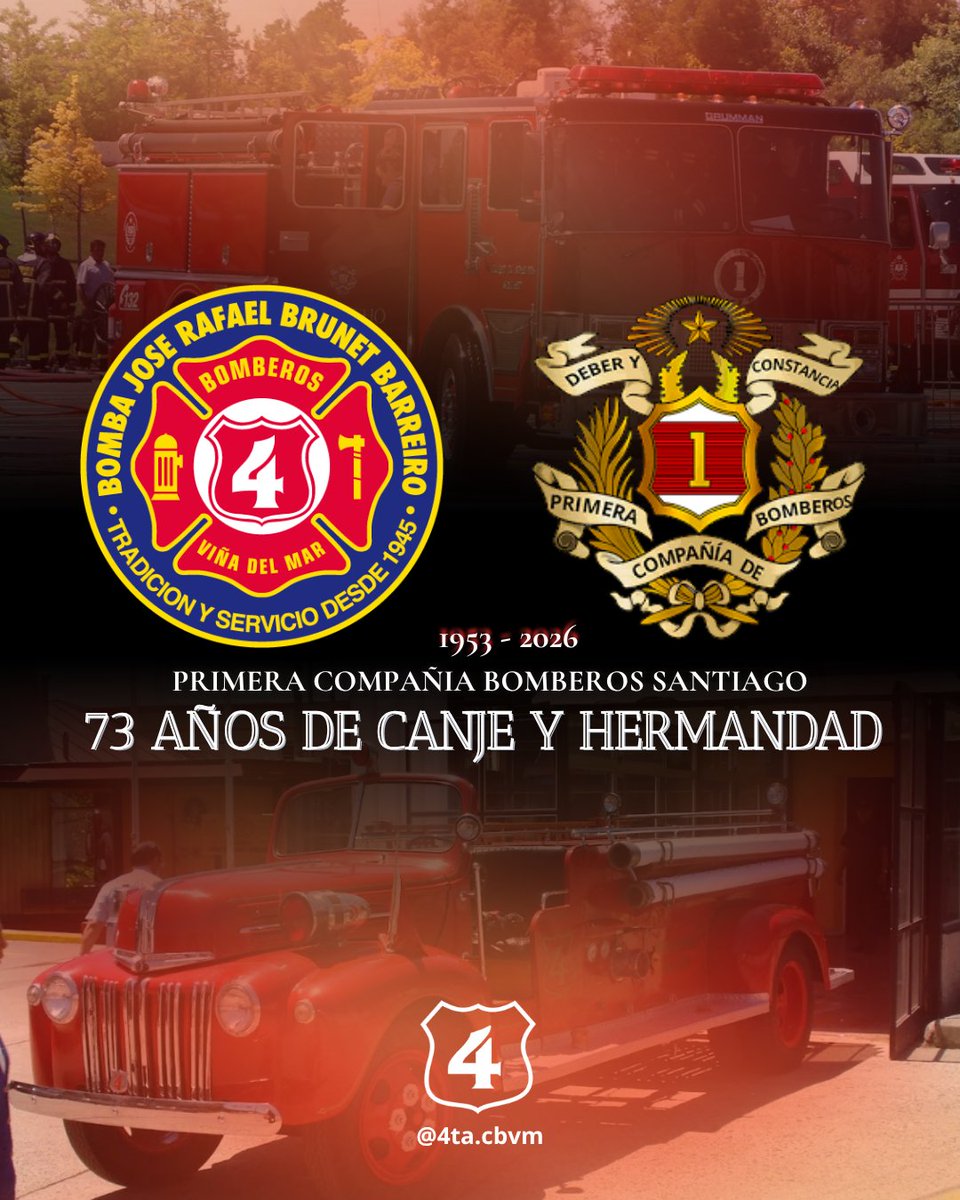 4ta_cbvm's tweet photo. ANIVERSARIO CANJE 🧑‍🚒🚒 

Un afectuoso saludo para todos los Cuartinos y Primerinos, que hoy cumplen 73 años de Canje de hermandad y amistad 🚒 https://t.co/chy4vpsPho
