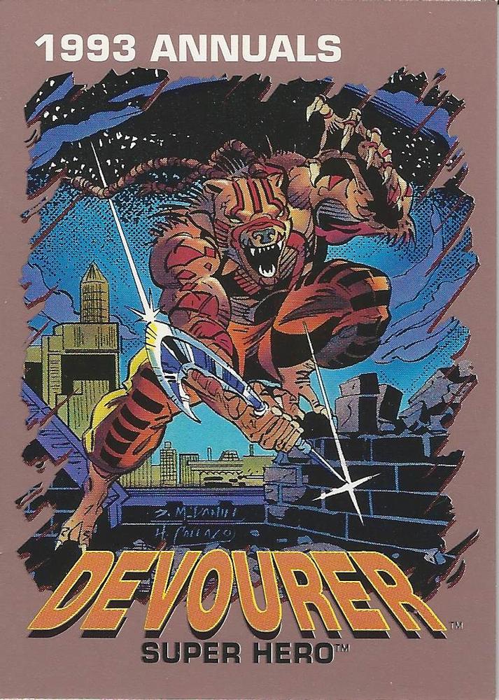 AustinGorton's tweet image. 014 - Devourer

Admittedly, I haven't read Daredevil Annual #9, so maybe it gets explained there, but I am curious why someone possessed by a Serpent God looks like a Hyena Man.

Scans via @tradingcarddb

#TradingCardADay #93A #Daredevil #Devourer