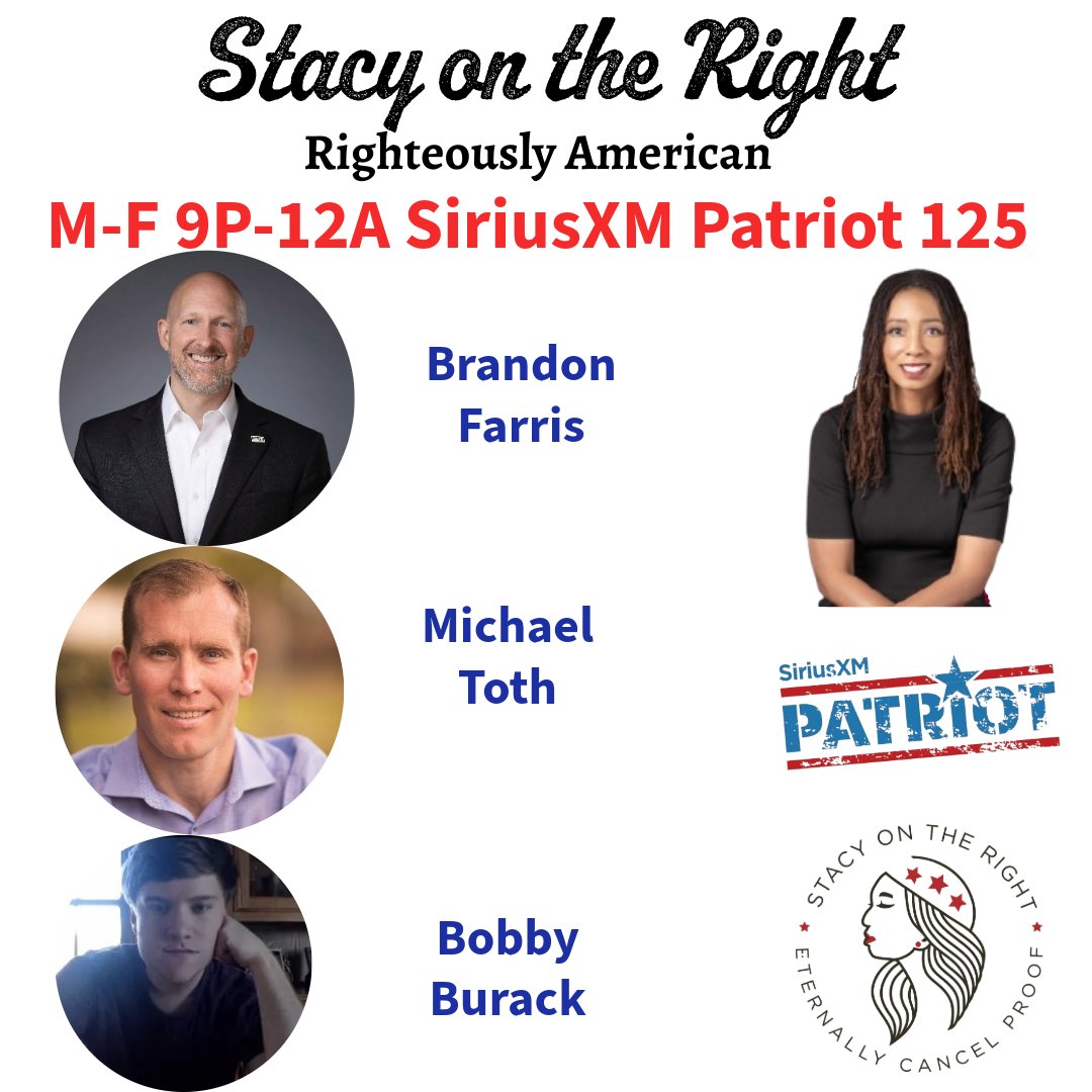 SiriusXMPatriot's tweet image. Tonight On @StacyOnTheRight 9pm-12am ET Wed 4/8

9:20pm @BFarrisSMA

10:05pm @mctoth

11:05pm @burackbobby_ 

Tonight's Opening Verse: Psalm 105:1-3
Call In Now: 866-957-2874
sxm.app.link/Patriot sxm.app.link/StacyOnTheRight
#SOTR #RighteouslyAmerican
