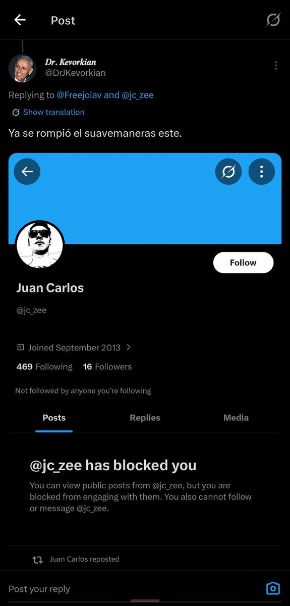 belmsley's tweet photo. @jc_zee @elconde_nad0 @DrJKevorkian Pues te viste putísimo bloqueándolo. 

Jajajajajja https://t.co/Z9mSkVVPlz