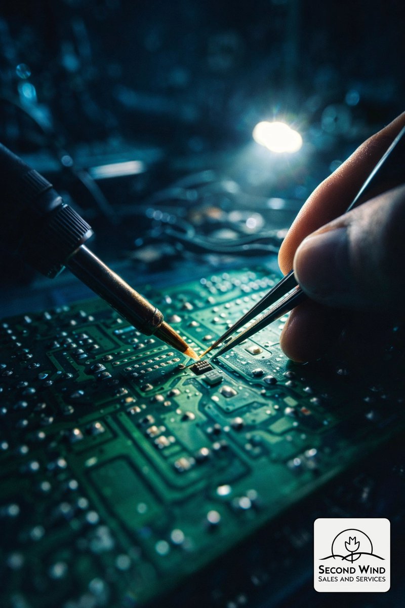 Second_Wind_S_S's tweet image. Micro-soldering is essentially performing surgery on a grain of rice while trying not to sneeze. Don't worry, the patient is doing fine. 🔬🩹 #ElectronicsRepair #SecondWind