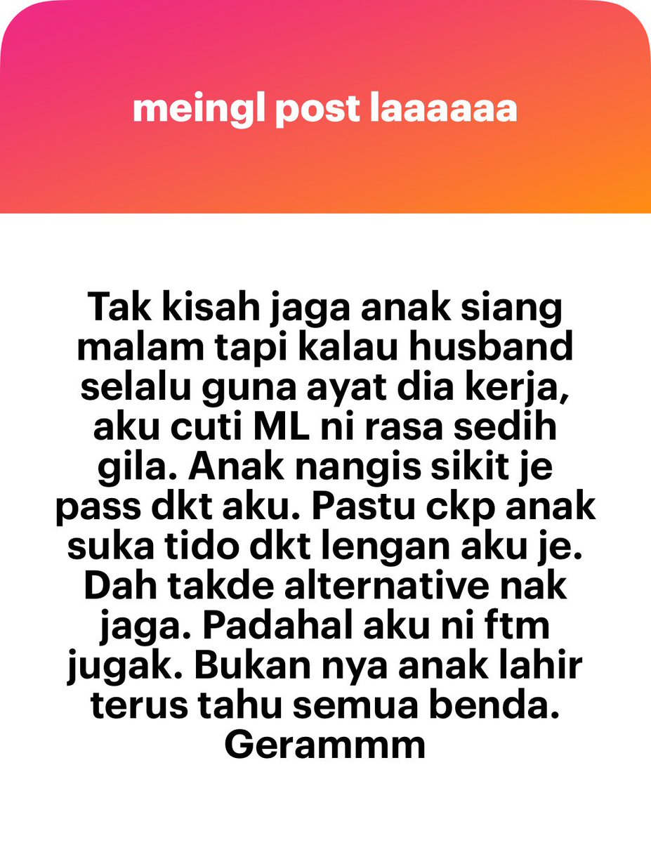 meinmokhtar's tweet photo. Luahan isteri https://t.co/WpR3aag237