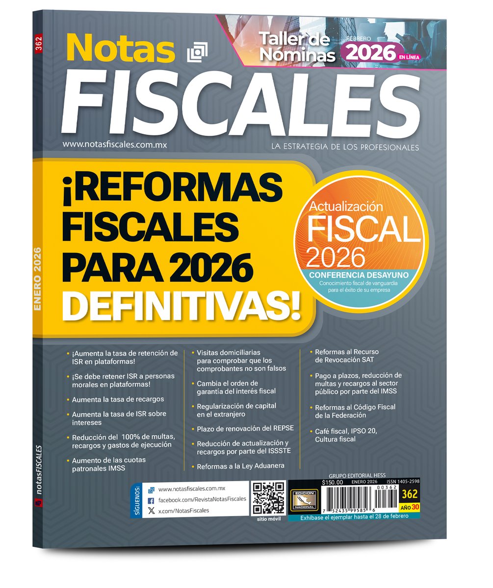Ya tenemos nuevamente el ejemplar más solicitado! 

Podrás adquirirlo en nuestra tienda online: notasfiscales.com.mx/producto/notas…

Y en Mercado Libre: 
 mercadolibre.com.mx/revista-notas-…
🚚 ¡Envío GRATIS en la compra de 2 o más ejemplares de cualquier edición!