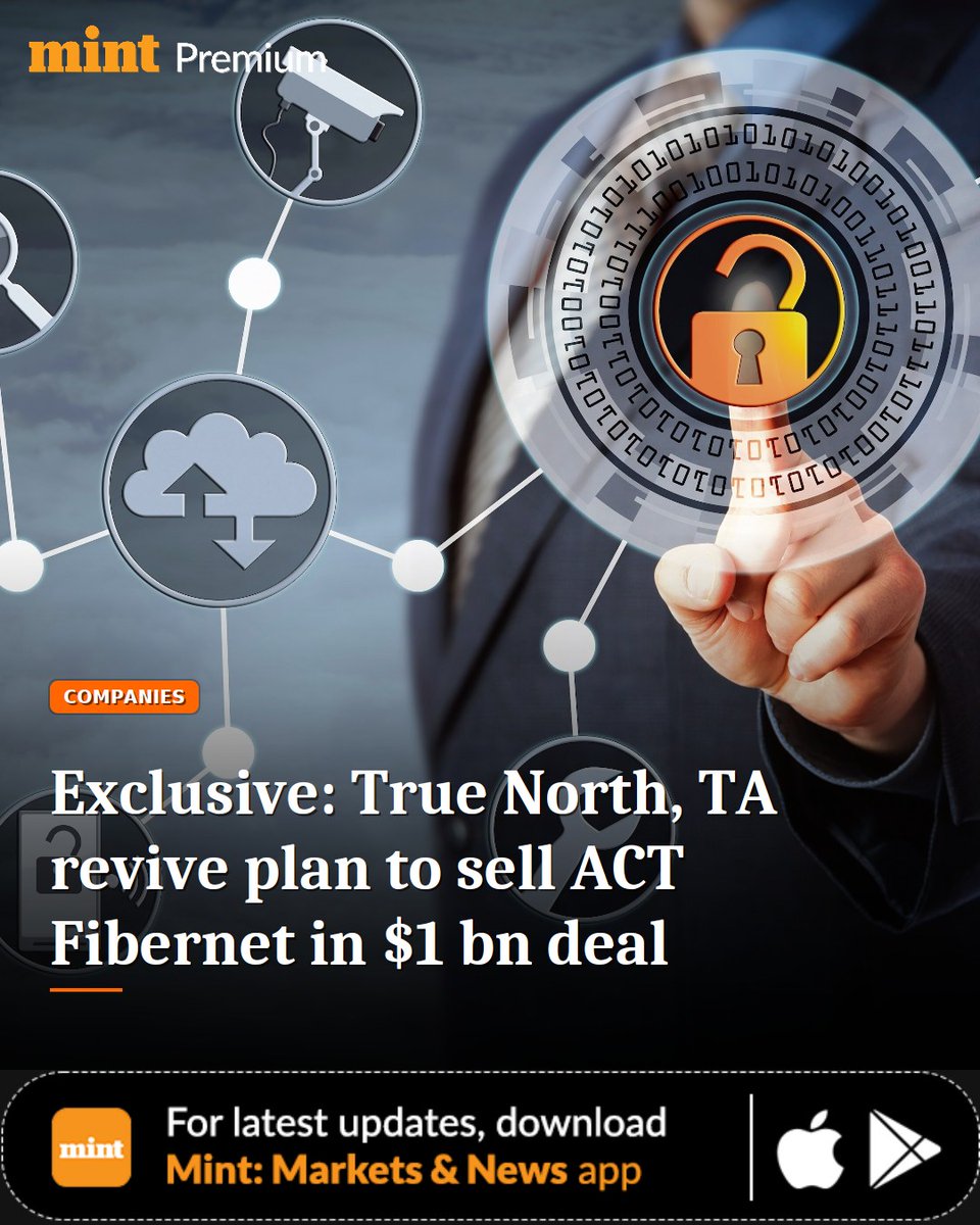 PremiumByMint's tweet image. True North &amp;amp; TA Associates relaunch $1bn plan to sell ACT Fibernet. After a 2019 deal fell through, can they finally seal the sale?

livemint.com/companies/news…

#Livemint #ACTFibernet #TrueNorth #TAAssociates #TelecomDeal #MintPremium
@Sneha_S_Shah