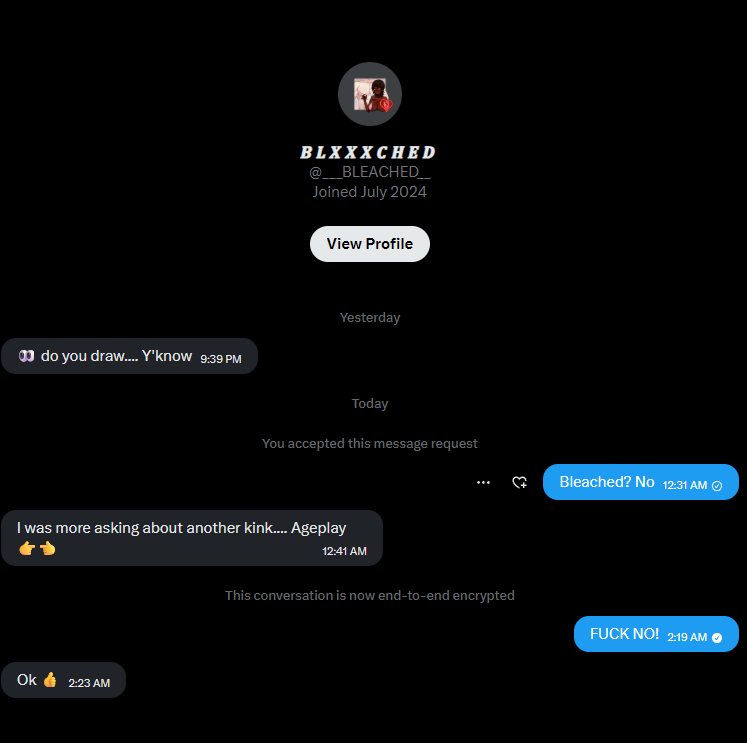 Got a message from this guy, decided to look at their blog. Yeah, uh, report this fucker, some real sick shit on there.