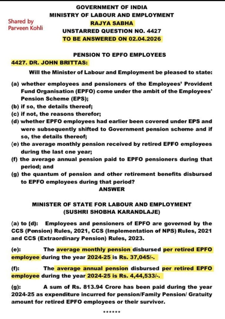 BNAgrawal2026's tweet photo. 📢 EPFO refuses to eat its own cooking. 🍲
​Why are EPFO staff under generous CCS Rules with ₹37,045 pensions, while workers are forced into restrictive EPS-95, struggling for crumbs?
​✅ If the formula is good enough for the masters, why not the workers?
​#SocialEPFO #pmoindia https://t.co/GLOxmb2oEg