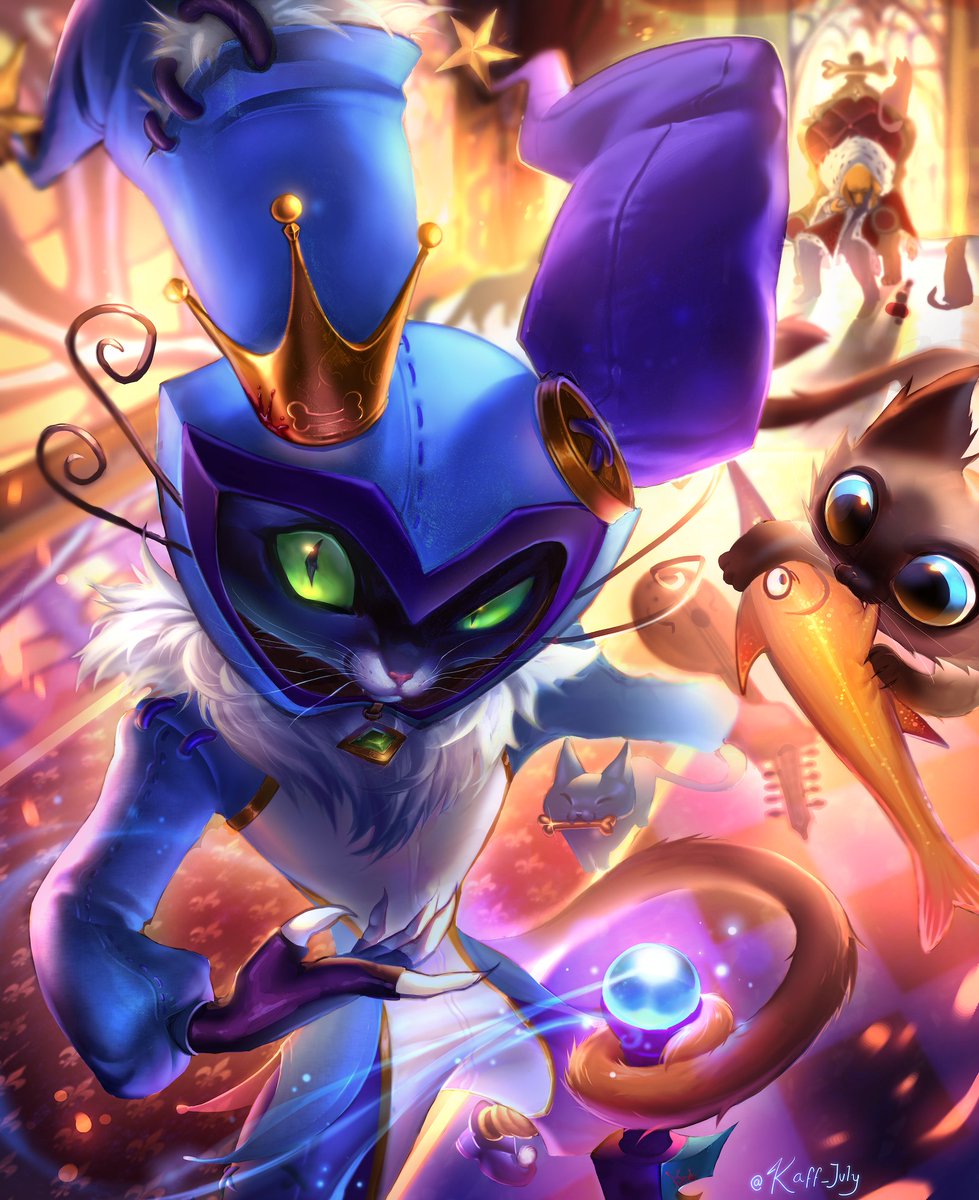 lollatam's tweet photo. El caos también puede ser adorable… 👀✨

Este fan art de Shaco Miaumeluco por @kaff_july fue el ganador del concurso de April Fools de  la Comunidad Legión Lunari, y no podríamos estar más de acuerdo 🐾

#CreadoresdeLoLLatam https://t.co/r9CX5Pl048