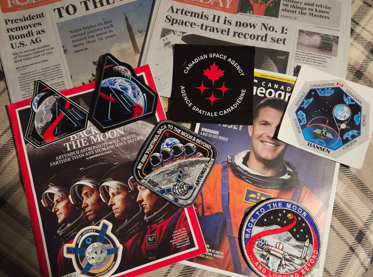 julia_bergeron's tweet photo. I think my Artemis II keepsakes are going to need their own preservation box. https://t.co/oeE6Azl43K