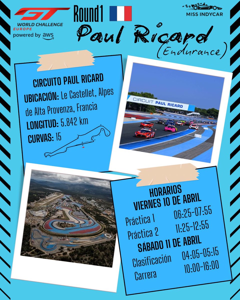 Otra de las categorías que inicia su temporada este fin de semana es el GT World Challenge Europa.

El circuito de Paul Ricard es la sede para la primera carrera de la categoría en su versión Endurance. El año pasado la carrera fue de 3 horas, pero en 2026 serán 6 horas de acción