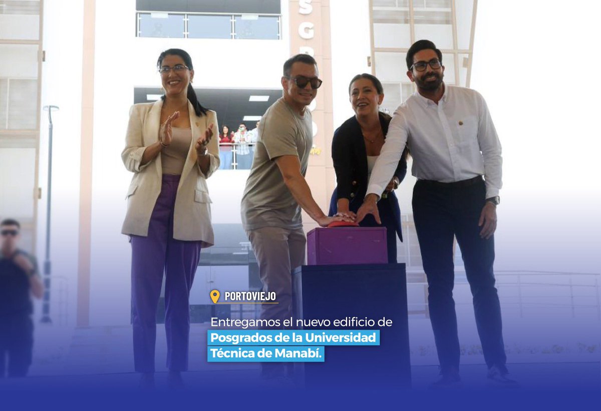Educacion_Ec's tweet photo. 📍 [PORTOVIEJO] El presidente de la República, @DanielNoboaOk, junto a la ministra de Educación, Deporte y Cultura, @GildaAlcivarOk, y el rector de la @UTMManabi, Santiago Quiroz, inauguraron el nuevo edificio de la Facultad de Posgrado de la UTM, un hito que fortalece el desarrollo académico y científico del país.

🏗️ Con una inversión superior de USD 2 millones, esta moderna infraestructura beneficiará a miles de estudiantes, impulsando la investigación y la formación de profesionales altamente capacitados.

¡Seguimos construyendo espacios de calidad que potencian la educación superior pública y generan más oportunidades para el desarrollo del Ecuador! 📚 

#ElNuevoEcuador