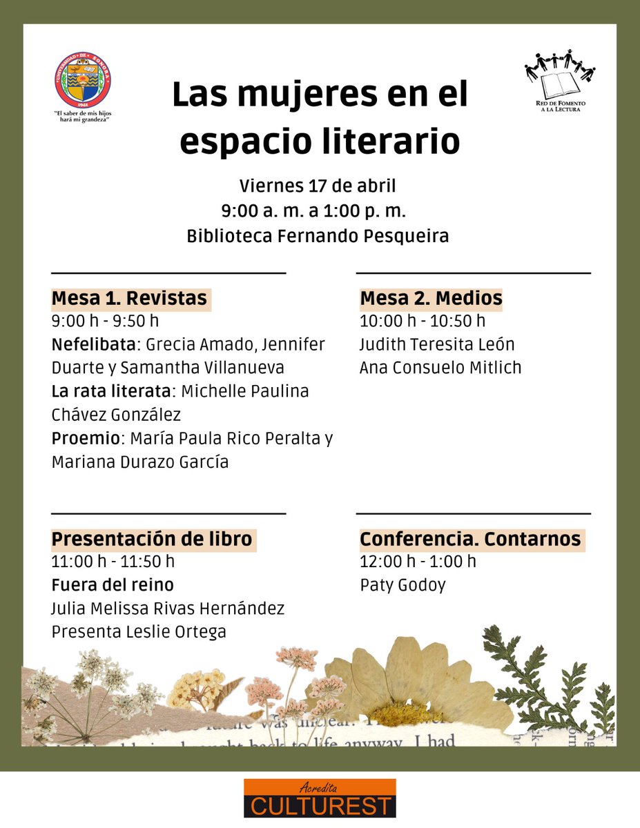 1cuartoenllamas's tweet photo. Hola. Mis compañerxs Leslie Ortega, Lenny Monjardin y yo les invitamos a que nos acompañen en la sexta edición de Las mujeres en el espacio literario. Tendremos grandes invitadas, ojalá puedan acompañarnos. https://t.co/MWru1ZVfwL