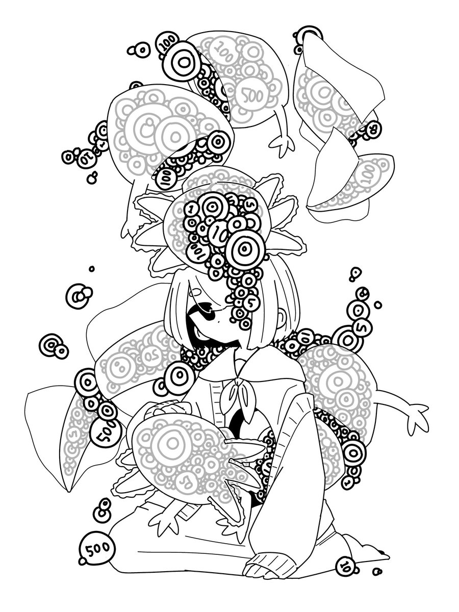 Nog_Mokyu_'s tweet photo. キーワード：お金、ウーパールーパー、人外、ぐるぐる
で描いたものです。 https://t.co/H2WFmTYfm0