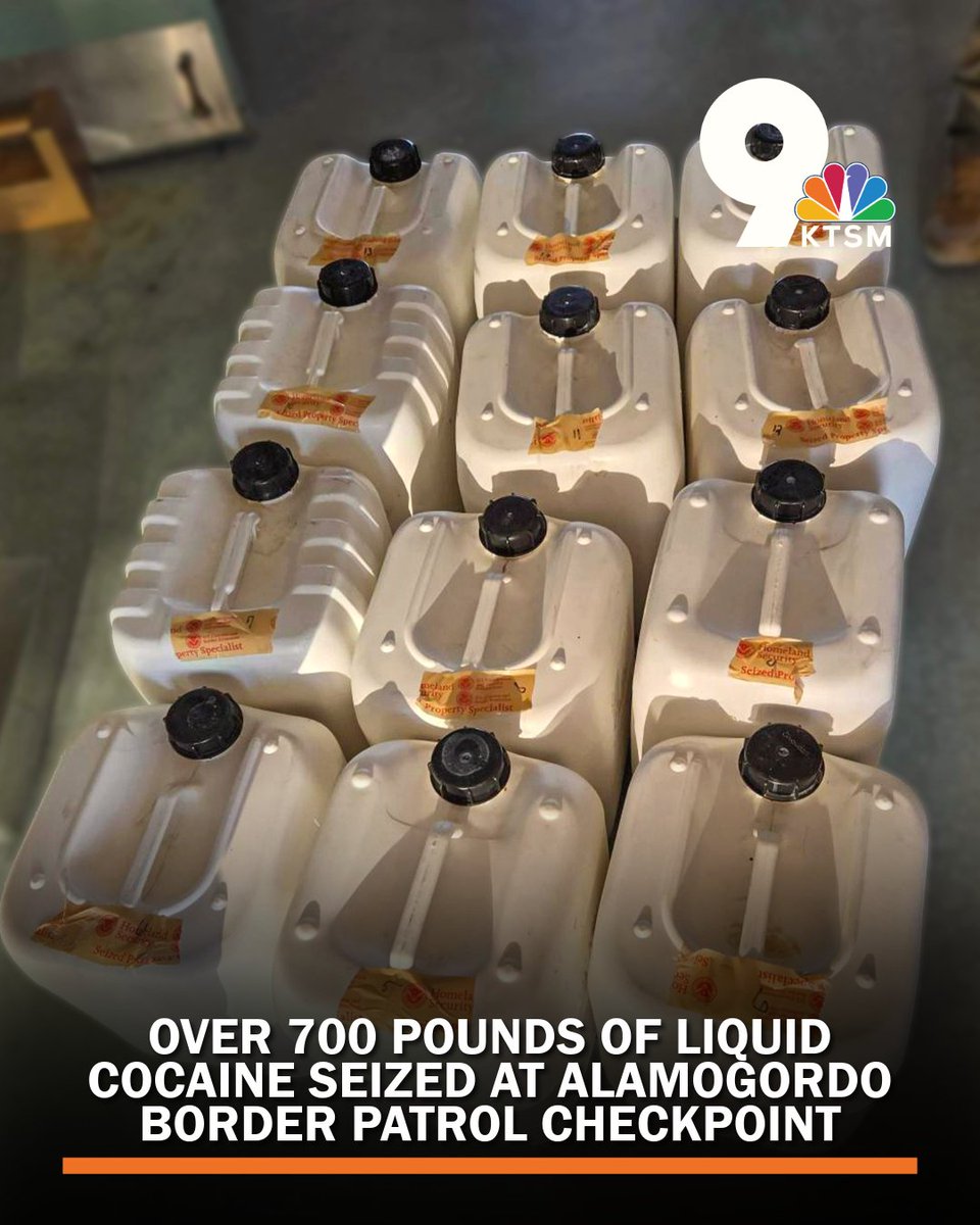 KTSMtv's tweet image. Over 700 pounds of liquid cocaine, disguised as aloe vera, were seized at a U.S. Border Patrol checkpoint in Alamogordo. 

MORE: ktsm.com/news/local-new…
