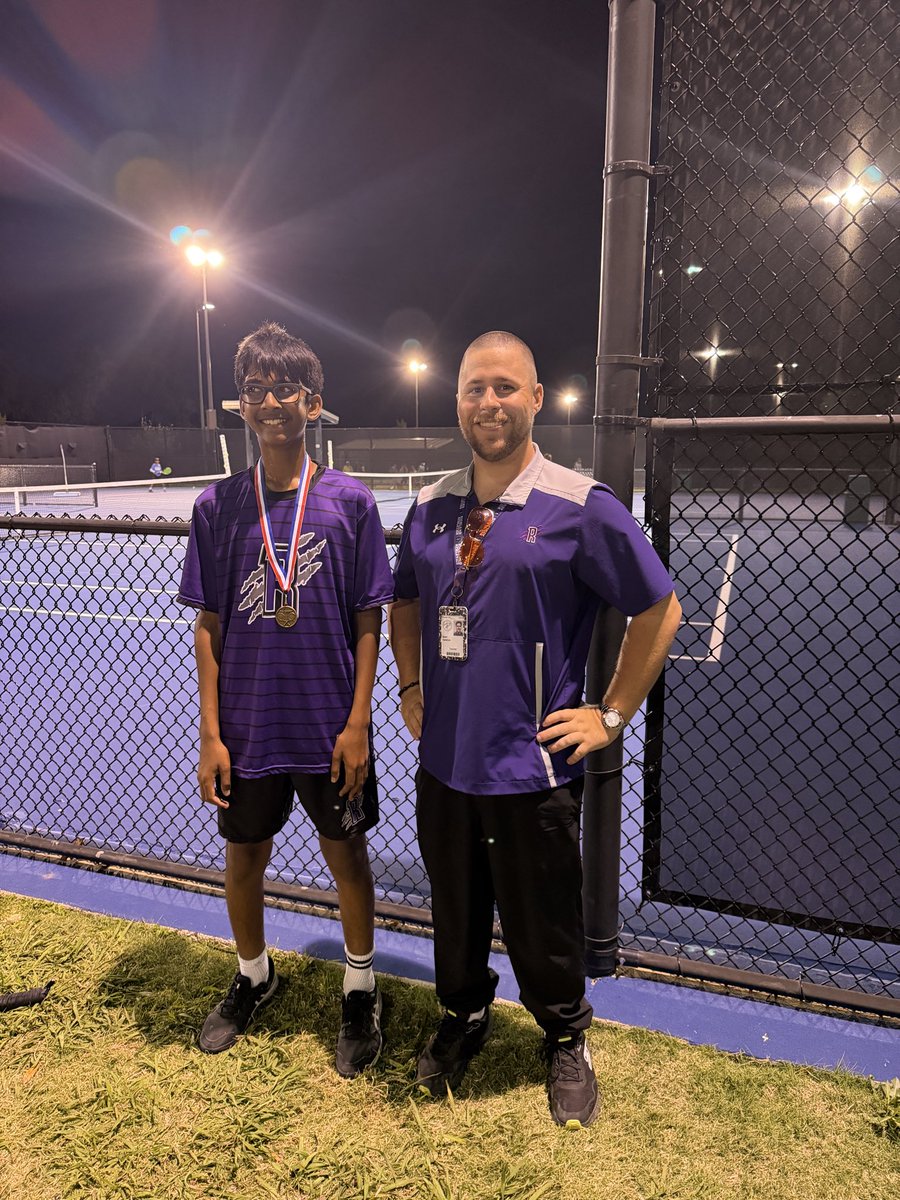 RushingRaptors's tweet photo. Another medal for Rushing on the boys side!! Way to go Mihir!! Go Raptors Tennis is having a great tournament!! @ProsperRushing @Tennis_RHS https://t.co/avkZzCBB6G