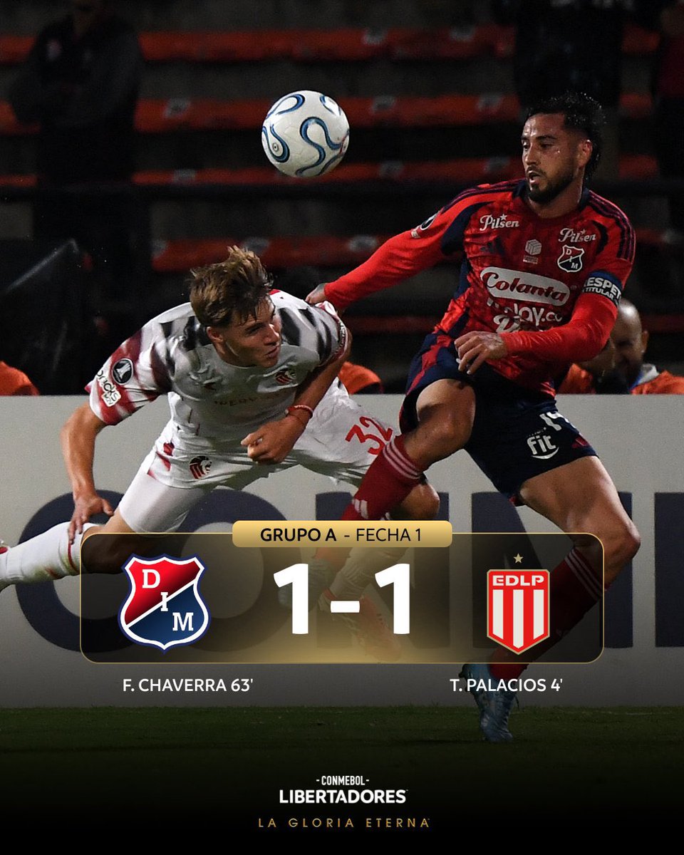 𝗔𝗚𝗥𝗜𝗗𝗨𝗟𝗖𝗘 𝗗𝗘𝗕𝗨𝗧😱
DIM igualó 1-1 en el Atanasio vs Estudiantes🇦🇷 por la primera fecha de la fase de grupos de la Copa Libertadores🏆 Los antioqueños comenzaron abajo tras el gol de Palacios al Min 4’😳 Chaverra fue el encargado de anotar el empate.