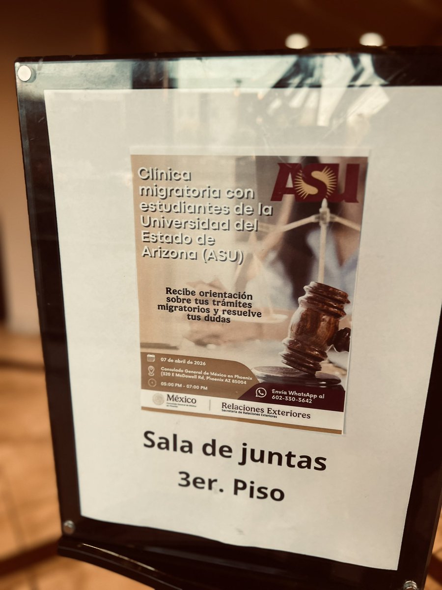 jorgem_yescas's tweet photo. Grateful to Dr. Evelyn Cruz from Arizona State University’s Sandra Day O’Connor College of Law for her support in serving our community through a “Know Your Rights” legal clinic held yesterday at the Consulate General of Mexico in Phoenix.
This initiative is part of our External Legal Assistance Program, through which we work with trusted partners to provide timely guidance, empower our community, and ensure access to reliable legal information.
Thank you to all who made this effort possible — and to everyone who participated. 🇲🇽⚖️
#KnowYourRights #ConozcanSusDerechos #MexicoEnArizona #ConsuladoDeMéxico #Phoenix #LegalClinic #ASULaw #CommunityEmpowerment #ImmigrantRights
